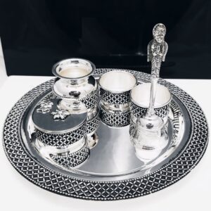 925 Pure Silver Antique Pooja Thali Set PO-263-31