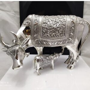 925 Pure Silver Cow & Calf In Antique Carvings PO-174-62