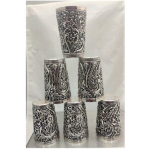 925 Pure Silver Stylish Glass In Fine Antique finishing PO-158-10