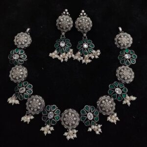 92.5% Pure Silver Compact Temple Choker set PO-216-47