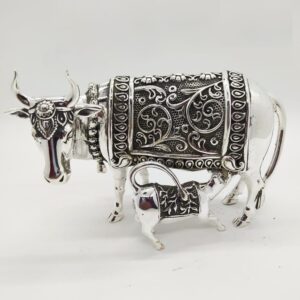 925 Pure Silver Cow & Calf In Antique Carvings PO-174-59