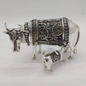925 Pure Silver Cow & Calf In Antique Carvings PO-174-55