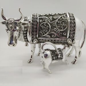 925 Pure Silver Cow & Calf In Antique Carvings PO-174-53