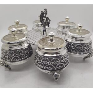 925 Pure Silver Stylish Dry Fruit Jars With Tray PO-151-10
