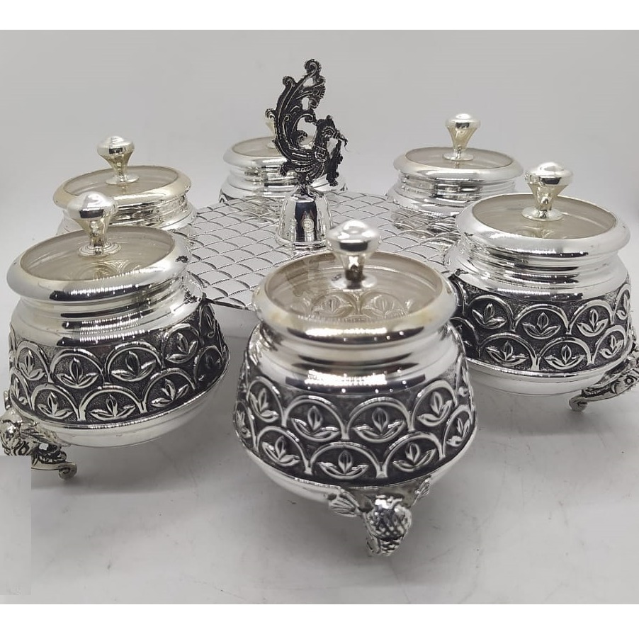 925 Pure Silver Stylish Dry Fruit Jars With Tray PO-151-10