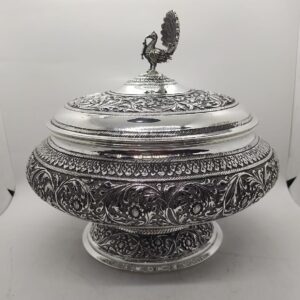 925 pure silver stylish serving bowl with pure silver cover po-147-13