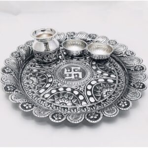925 Pure Silver Antique Pooja Thali Set PO-263-24