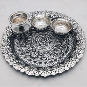 925 Pure Silver Antique Pooja Thali Set PO-263-18