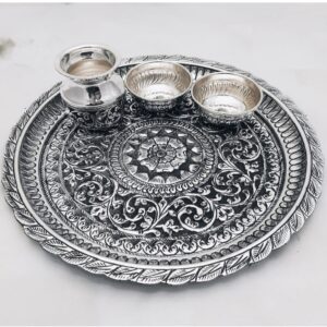 925 Pure Silver Antique Pooja Thali Set PO-263-15