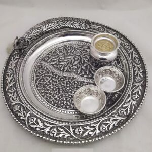 925 Pure Silver Antique South Indian Pooja Thali Set pO-263-09