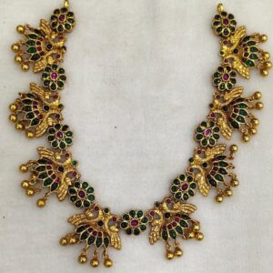 925 Pure Silver Stylish Navratan Necklace In Gold plating PO-216-42