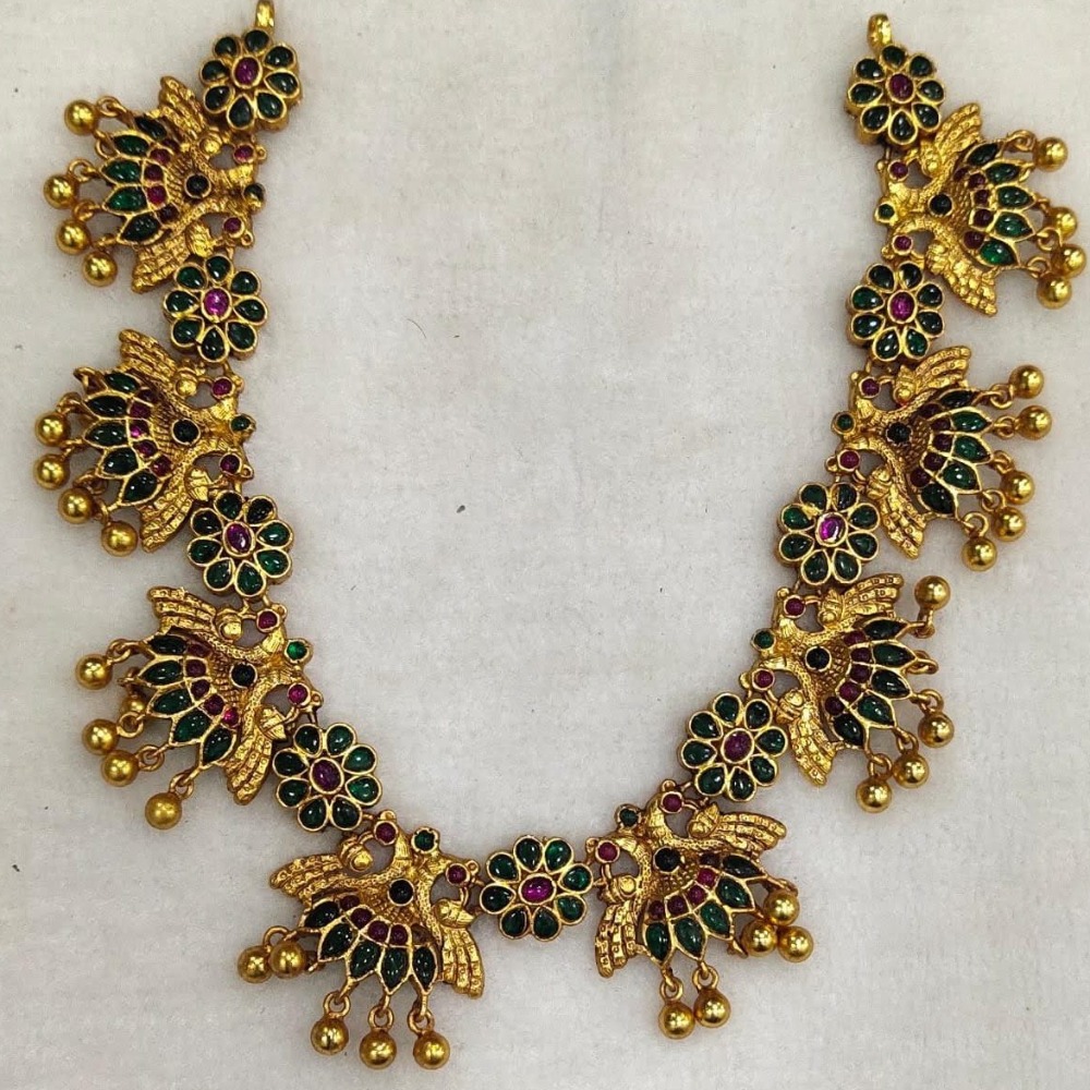 925 Pure Silver Stylish Navratan Necklace In Gold plating PO-216-42