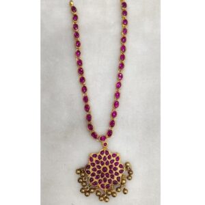 925 Pure Silver Stylish Navratan Necklace In Gold plating PO-216-29