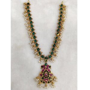 Pure silver stylish navratan necklace in gold plating po-216-24