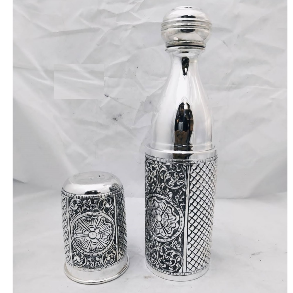 Pure Silver Bottle Glass Set in Fine Antique Nakashi PO-243-05