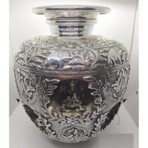 Pure silver Asthalakshmi vase in fine antique carvings po-168-07