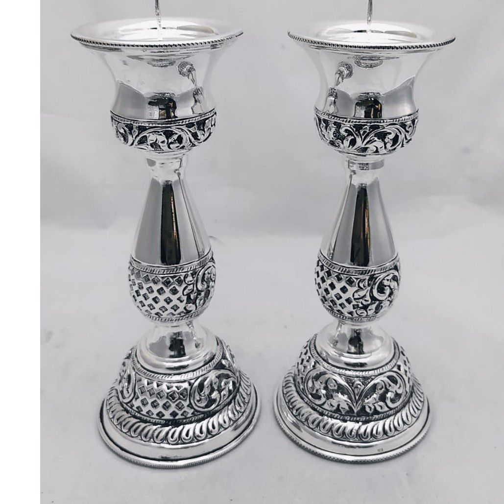 Pure Silver Candle Stands In Fine Antique Nakashii PO-339-03