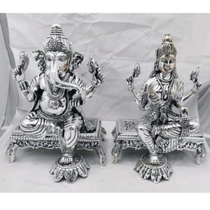 Pure Silver Idols of Lakshmi Ganesh On Singhasan PO-174-40
