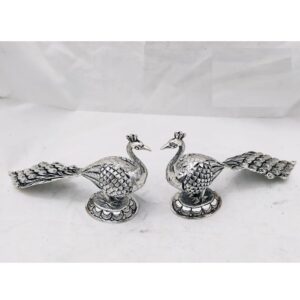 Pure silver peacock statues in fine carvings in antique po-174-39