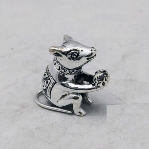 Pure silver mouse (mushak) in solid and antique work po-174-37