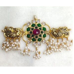 Pure Silver Choker Necklace With Gemstones & Pearls PO-216-30
