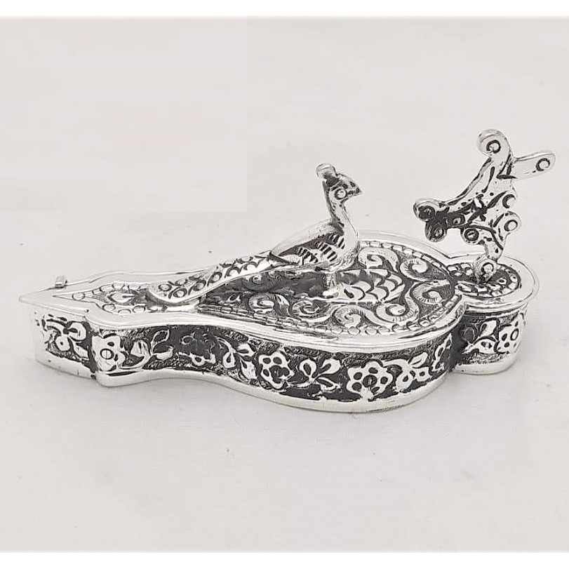 Pure Silver Chopra In Antique Mayur Carvings PO-169-02