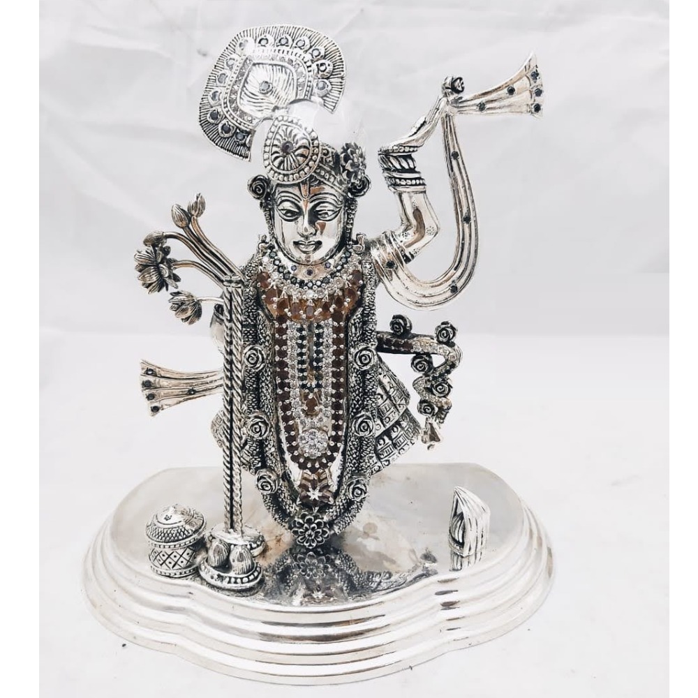 Pure Silver Idol Of Shrinath Ji Studded With Gemstones PO-174-22
