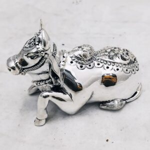 Pure silver nandi idol in antique carvings & solid po-174-33