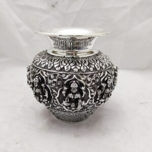 Pure silver asthalakshmi kalash in deep carvings po-168-07