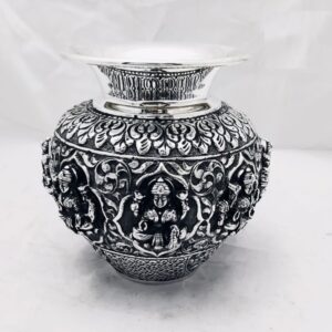Pure silver asthalakshmi kalash in deep carvings po-168-07