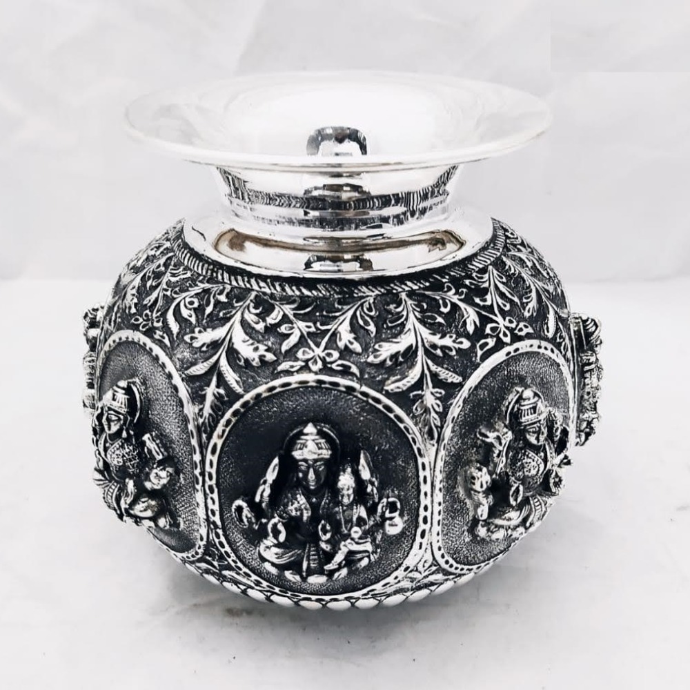Pure silver asthalakshmi kalash in high rise carvings PO-168-06