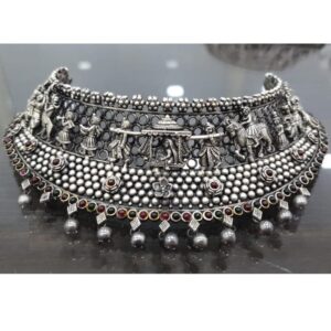 Pure Silver Choker on Doli & Barat Carvings in Antique PO-216-53
