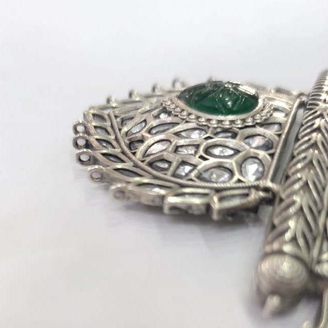 Pure Silver Designer Pendant In Carving Gemstones & Kundan PO-216-55 - Image 3