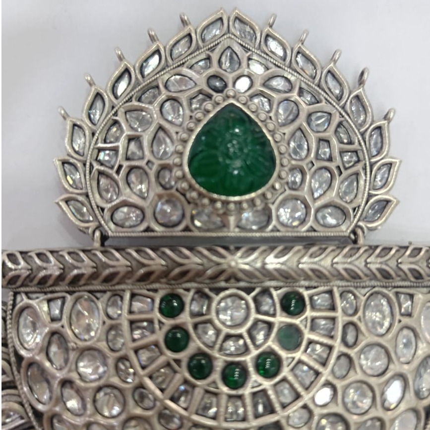 Pure Silver Designer Pendant In Carving Gemstones & Kundan PO-216-55 - Image 2