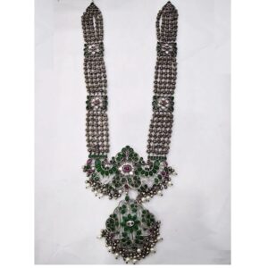 Pure silver temple haram necklace with gemstones po-216-44