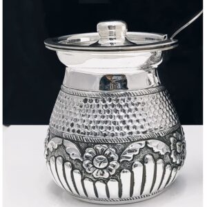 925 pure silver Stylish ghee dani with Spoon and Lid pO-244-03