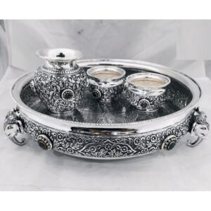 925 Pure Silver Antique South Indian Pooja Thali Set PO-263-07