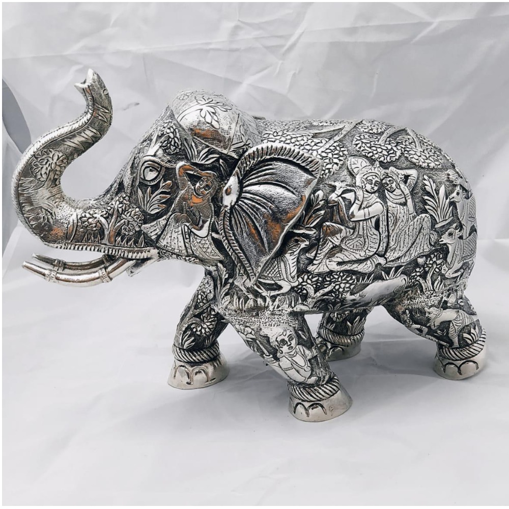 925 pure silver designer elephant in radha krishna figurine po-174-21