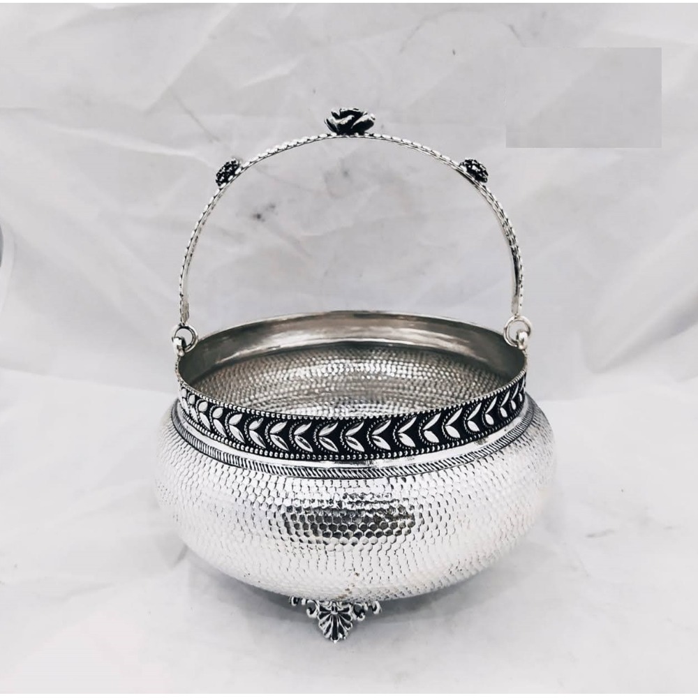 925 pure silver designer fruit & flower basket with handle pO-162-08