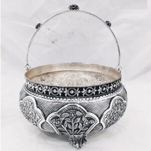 925 Pure Silver Designer Fruit & Flower Basket with Handle PO-162-05