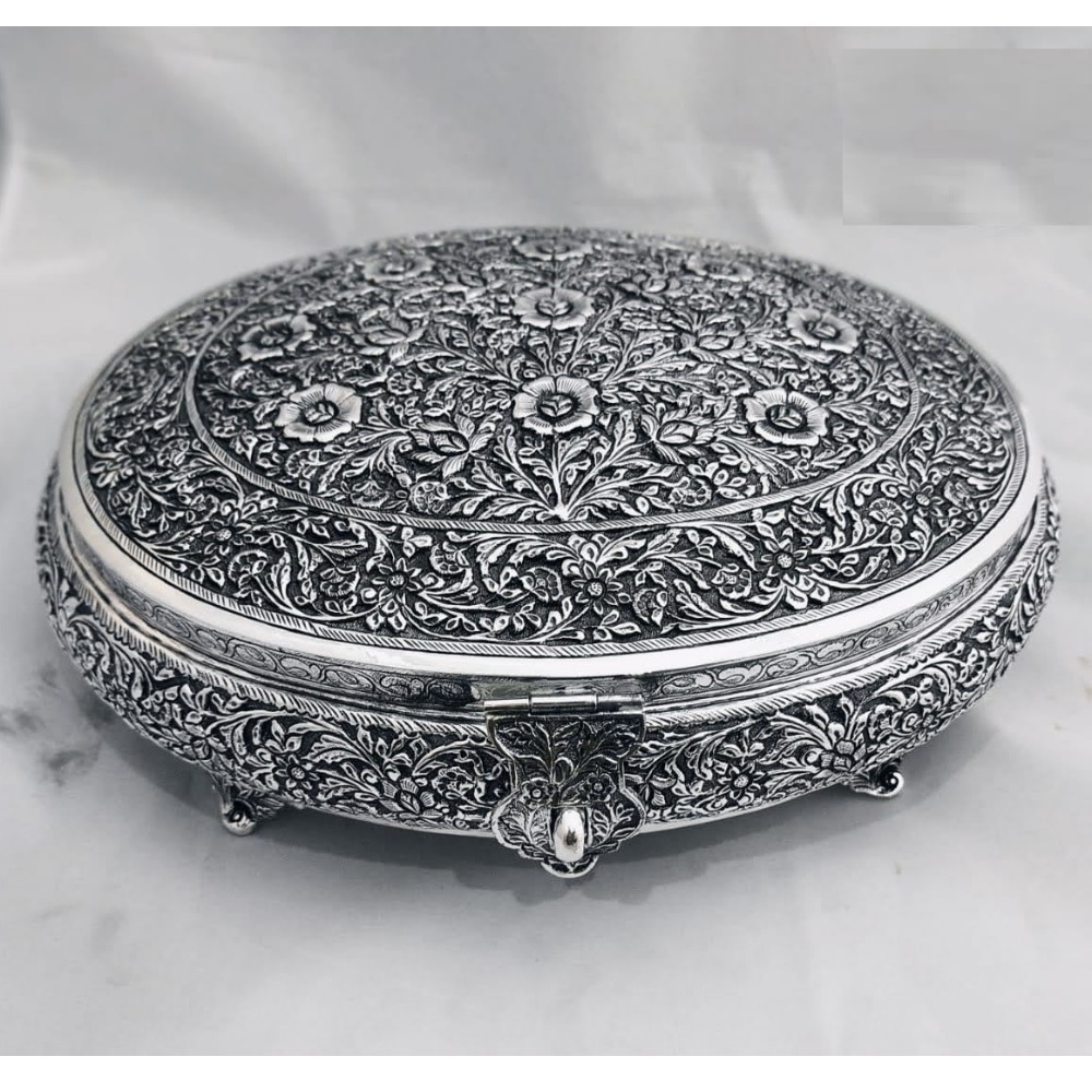 925 Pure Silver Dry Fruit Box (Pandan) In Deep Carvings PO-147-12