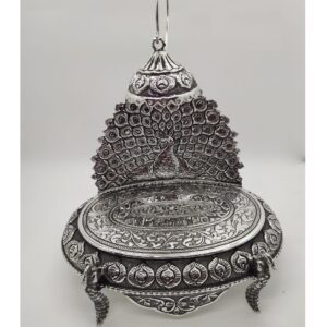 92.5 pure silver solid antique singhasan in mayur carvings pO-141-12