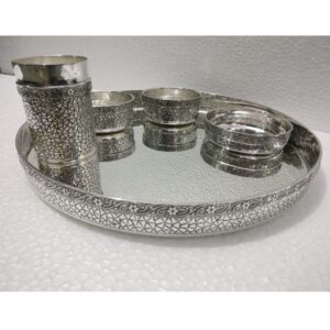 925 Pure Silver Designer Thali Set in Solid Work PO-153-02