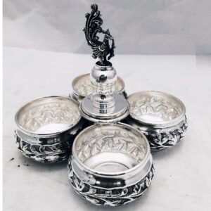 925 pure silver mayur kankavati in antique finish 4 cups po-246-01