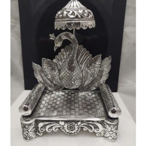 92.5  pure silver antique singhasan with dancing peacock PO-141-06