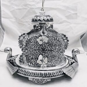 925 pure silver antique singhasan with ducks & peacock po-141-02