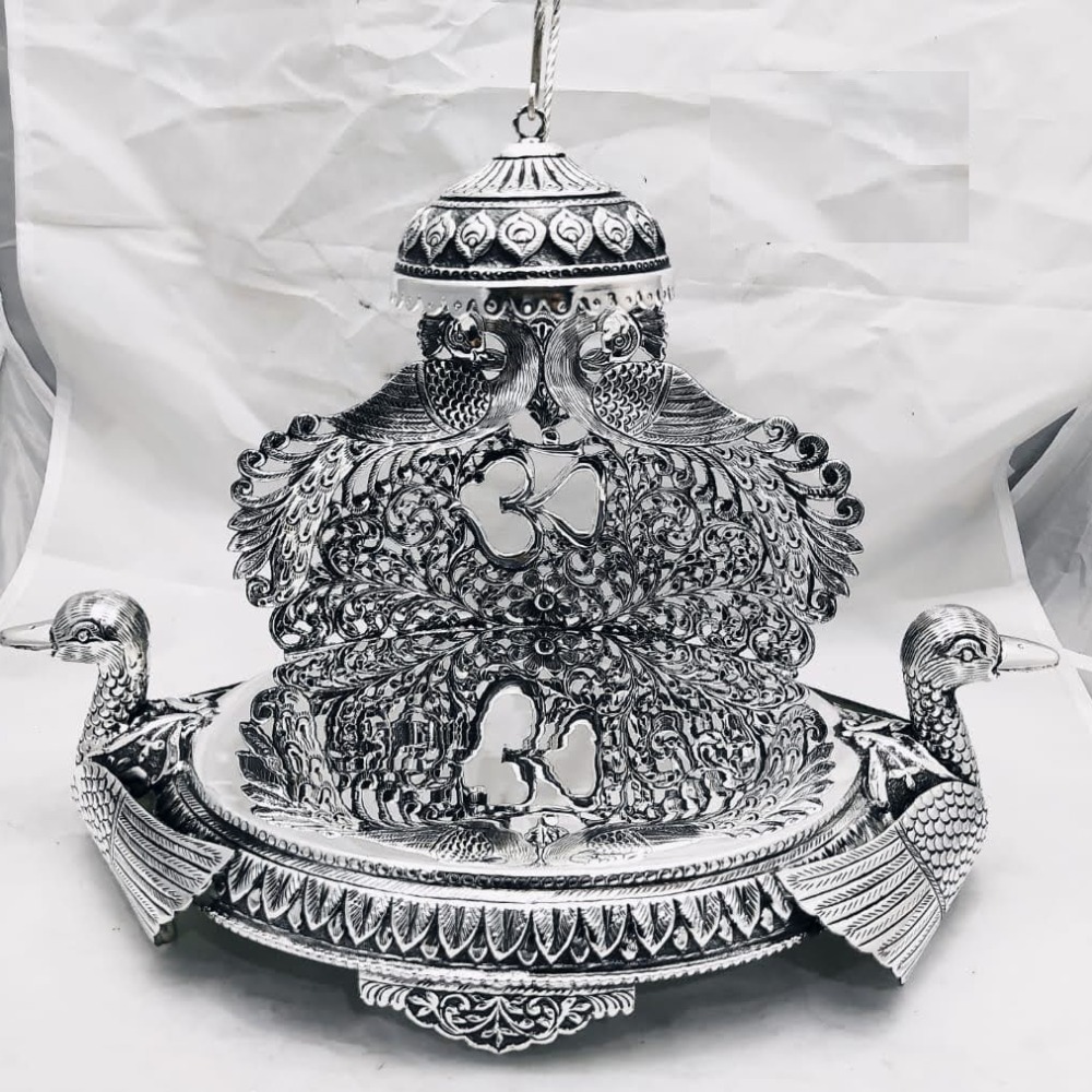 925 pure silver antique singhasan with ducks & peacock po-141-02