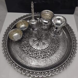 925 pure silver antique pooja thali set work pO-263-04