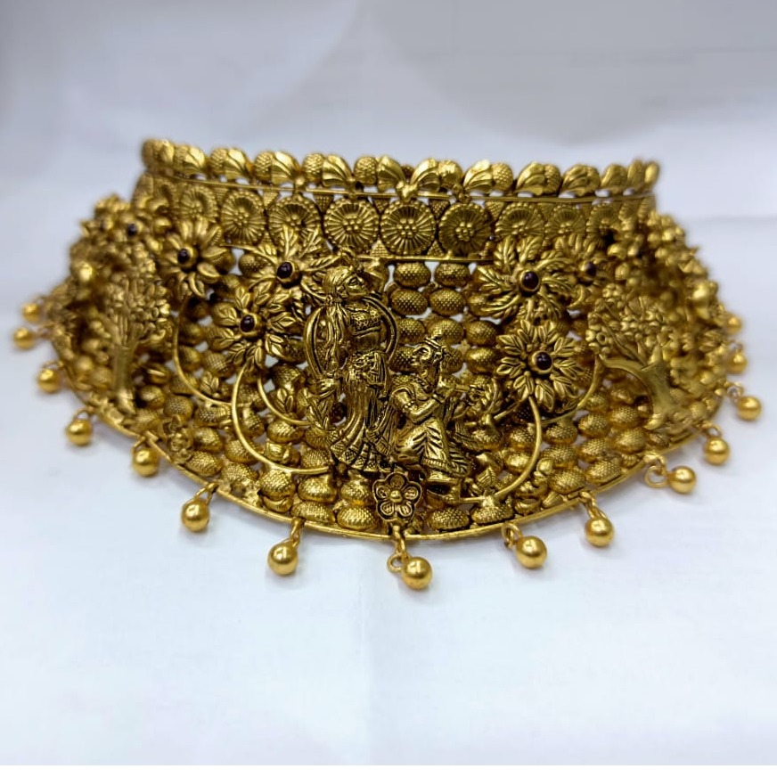 925 pure silver temple choker in golden polish pO-216-02