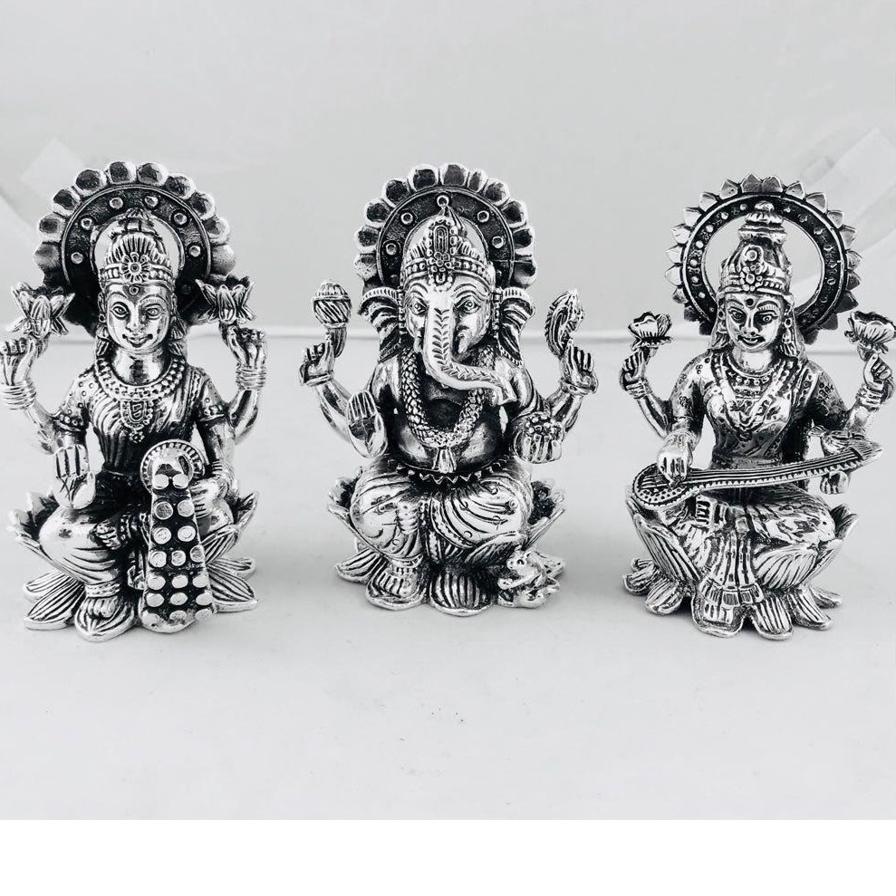 Pure SIlver Lakshmi Ganesh Saraswati Idol PO-174-18